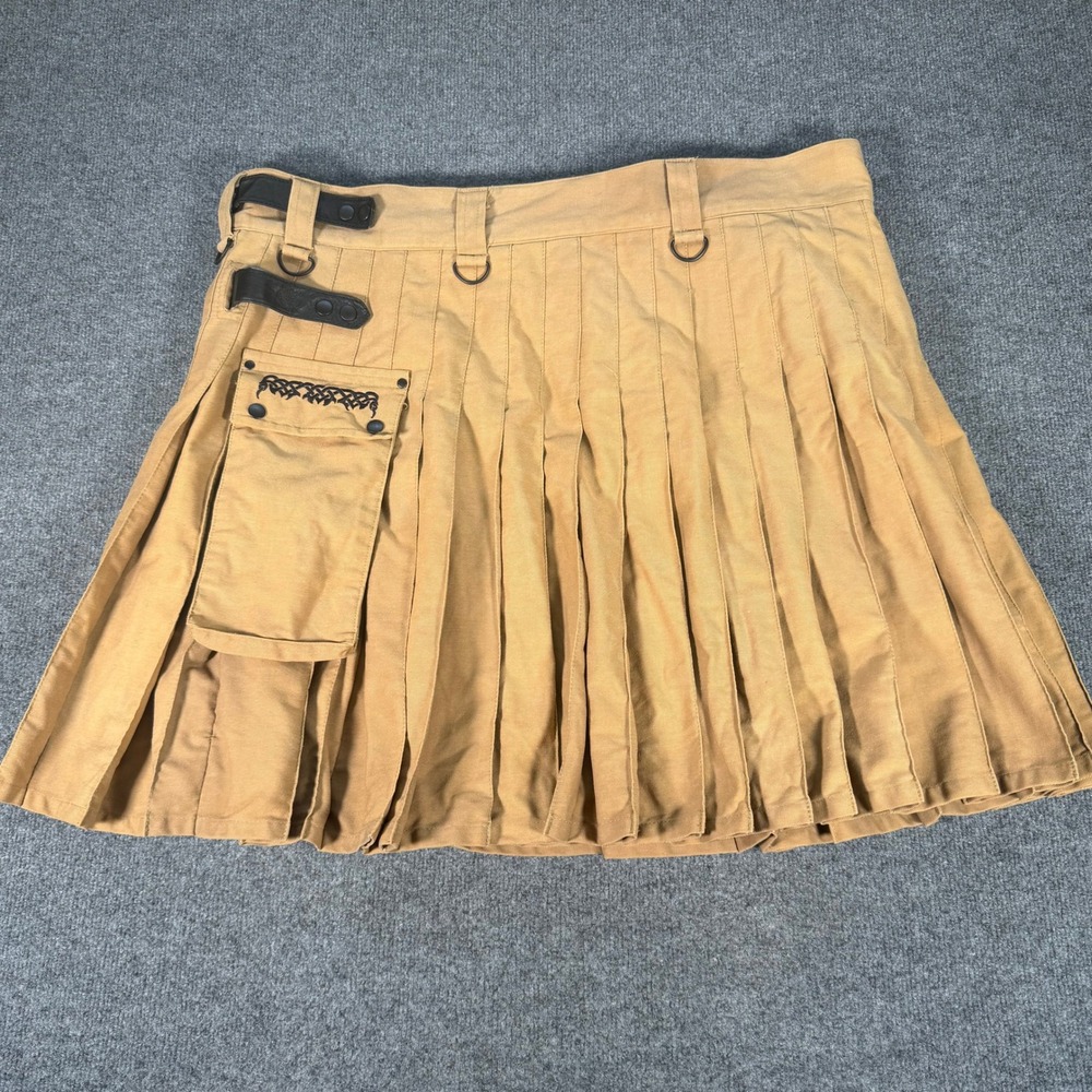 Highland Heritage Mens Tan Cotton Utility Kilt Celtic Embroidery Size 50
